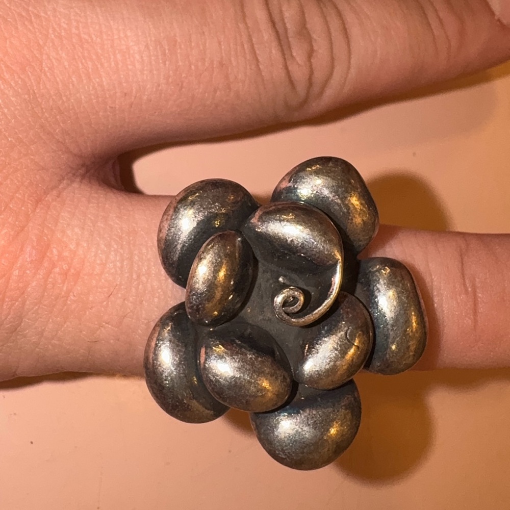 Silver Flower Statement Ring - image 6